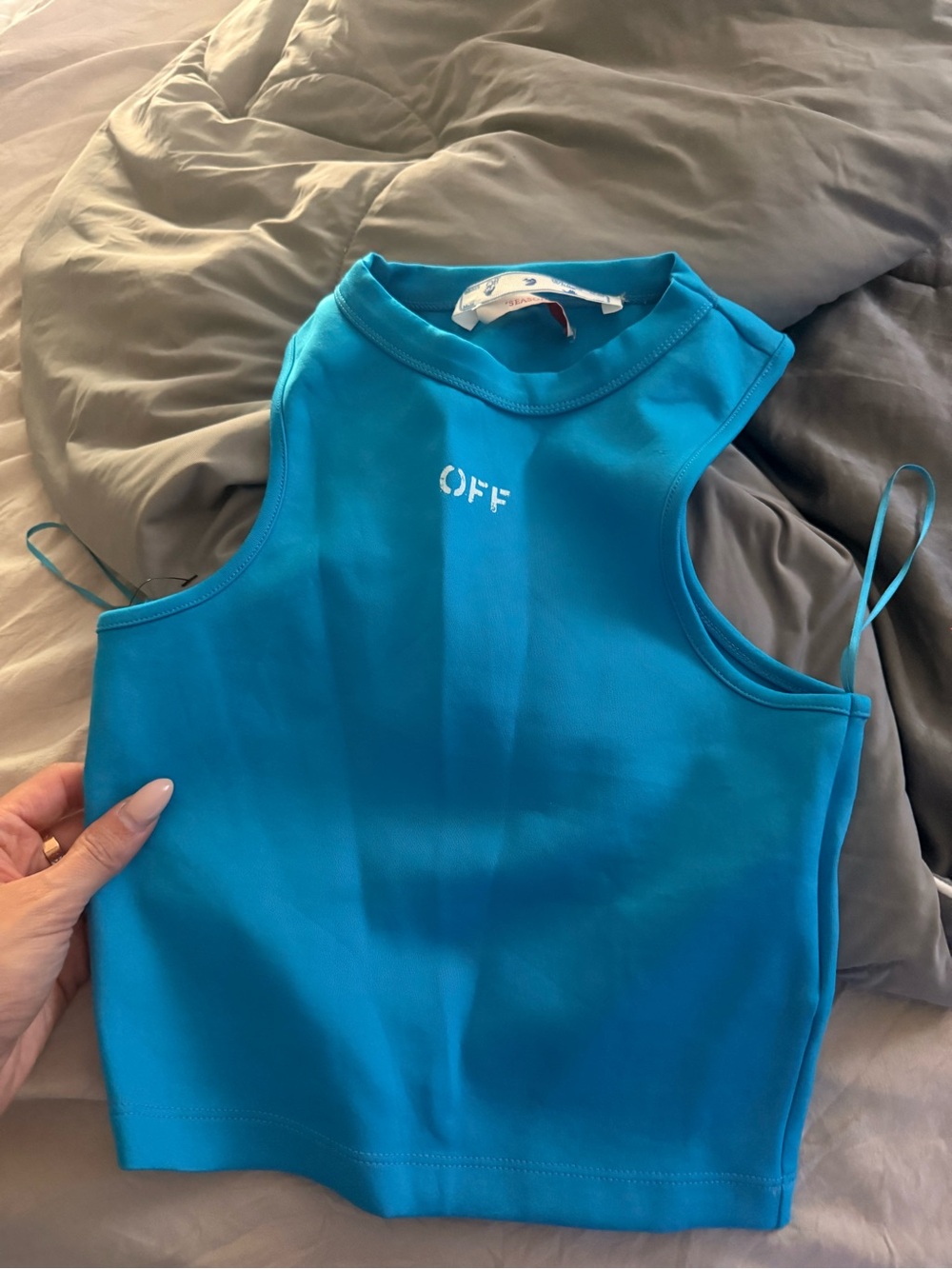 Bright Turquoise OFF Logo Crop Tank